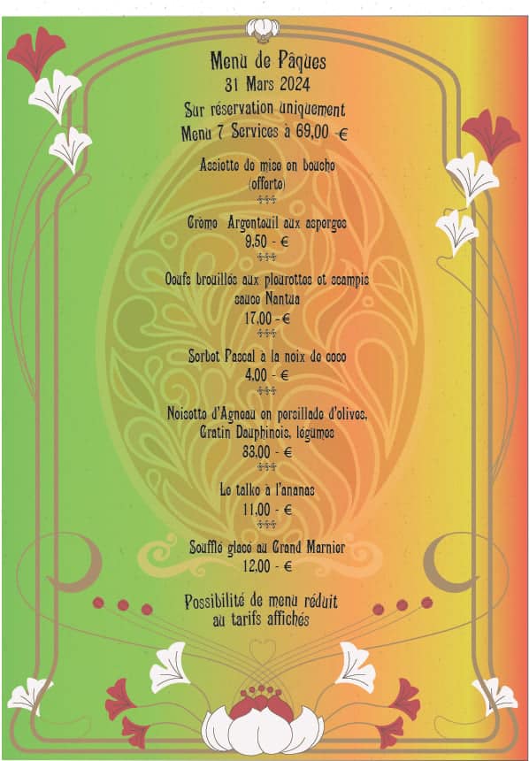 Menu de Pâques au Barnum